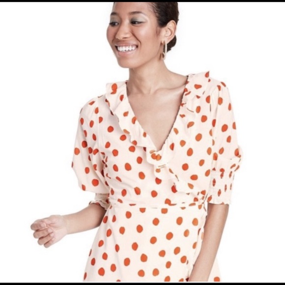 Rixo Polka Dot Sleeve Ruffle Wrap Dress (NWT) - Picture 3 of 5